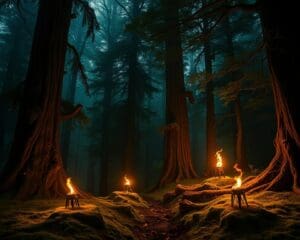 Märchenwanderungen mit Fackeln durch den Wald