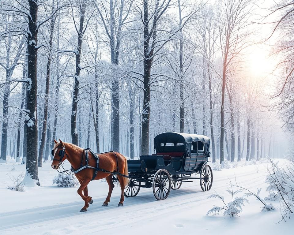 Winterliche Kutschfahrten im verschneiten Wald