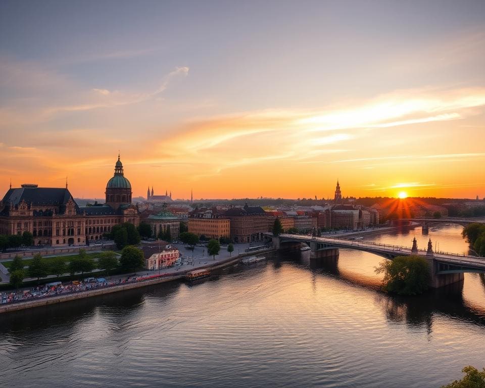 Stadt vom Fluss aus sehen in Dresden