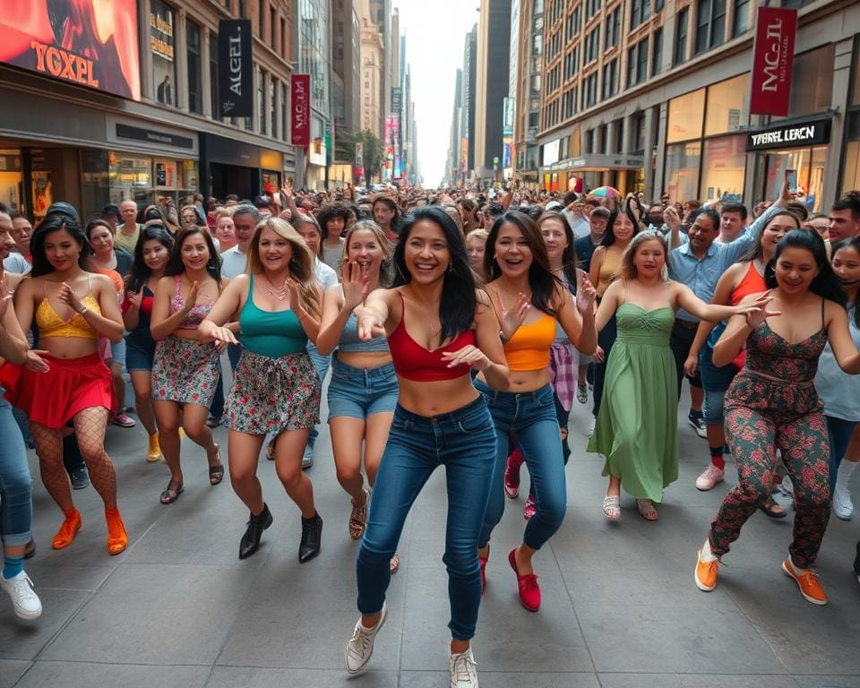 Teilnahme an einem Flashmob: Überraschungseffekt